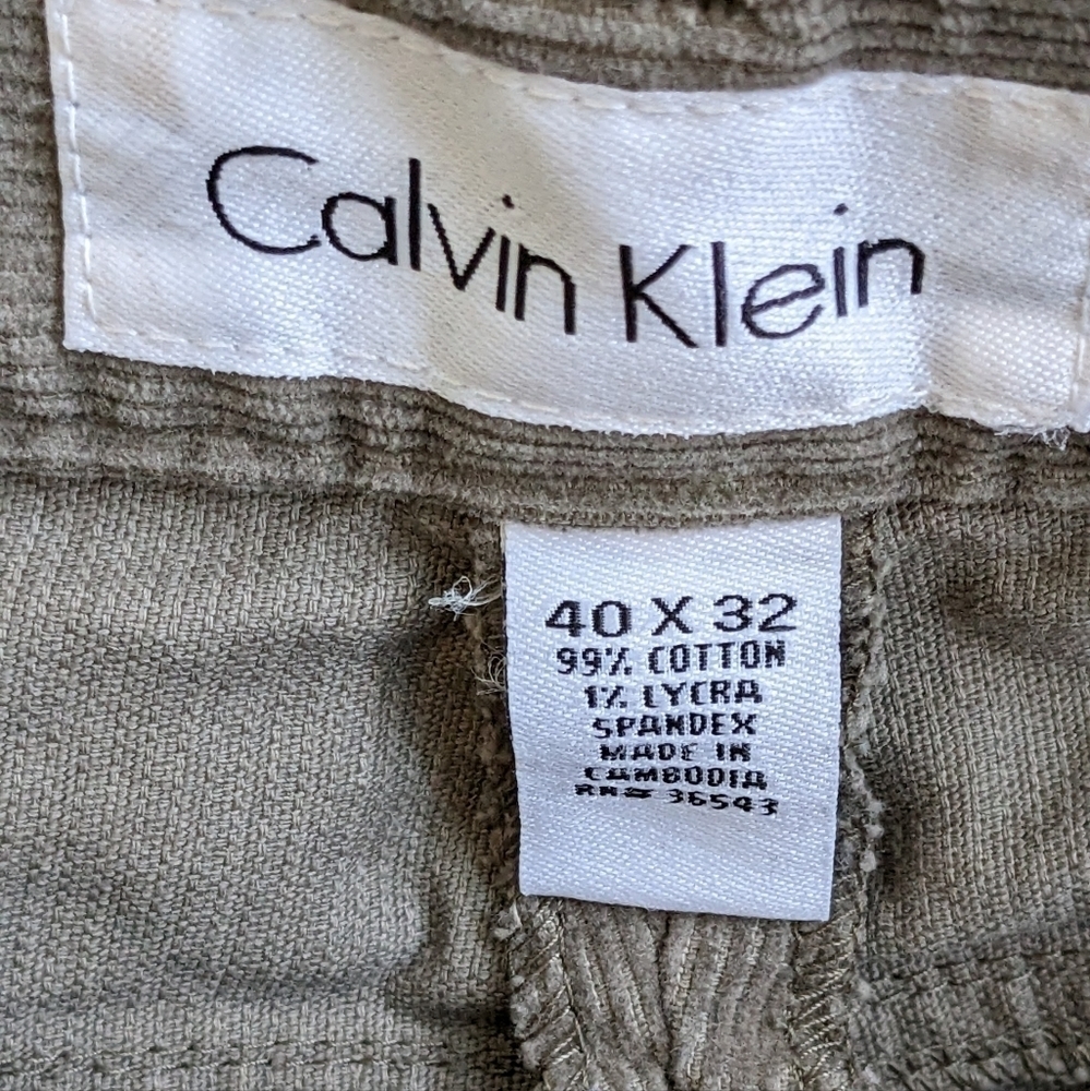 CALVIN Klein Jeans Mens Flat Front Corduroy Pants 5-Pocket Olive sz 40X32 - Picture 2 of 5
